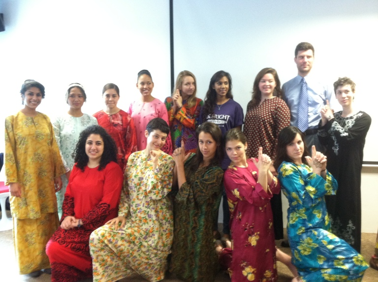 Some of my fellow ETAs dressed up in our traditional Malaysian Baju on our last day in Bahasa Malaysia class